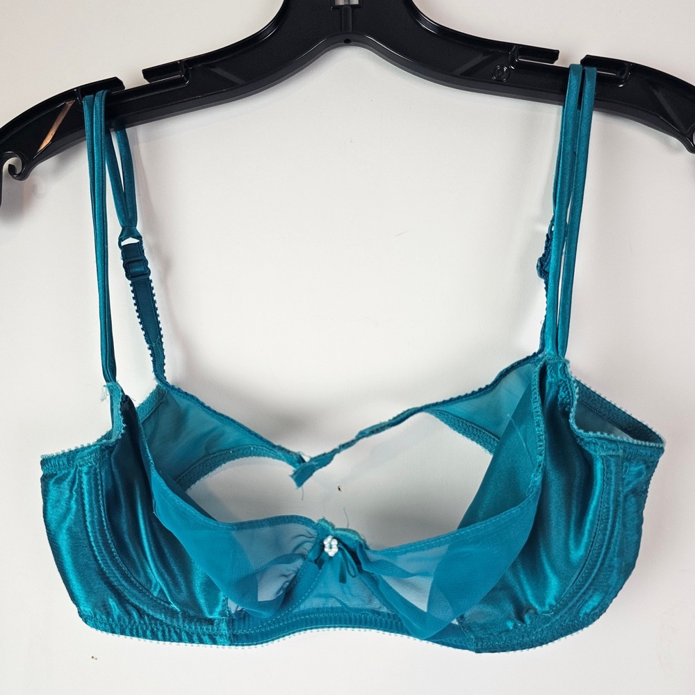 Victorias Secret Vintage Gold Label Blue Second Satin Sheer Shelf Bra 8307 34B